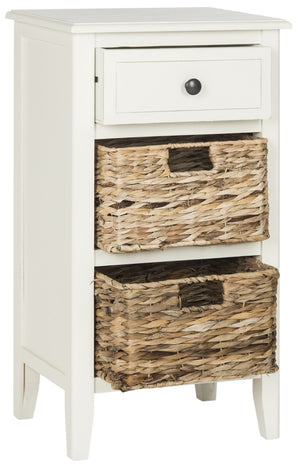 Safavieh Everly Side Table Drawer Distressed White Wood Water Based Paint Pine Aluminum Alloy AMH5743B 889048039131