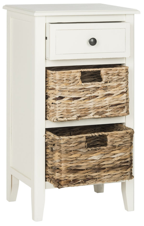 Safavieh Everly Side Table Drawer Distressed White Wood Water Based Paint Pine Aluminum Alloy AMH5743B 889048039131