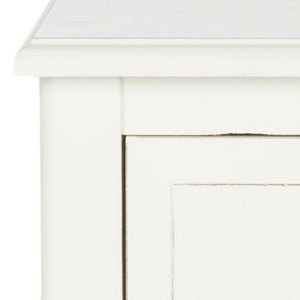 Safavieh Everly Side Table Drawer Distressed White Wood Water Based Paint Pine Aluminum Alloy AMH5743B 889048039131