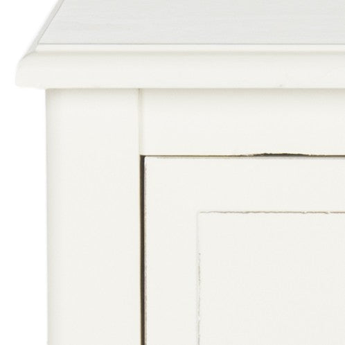 Safavieh Everly Side Table Drawer Distressed White Wood Water Based Paint Pine Aluminum Alloy AMH5743B 889048039131