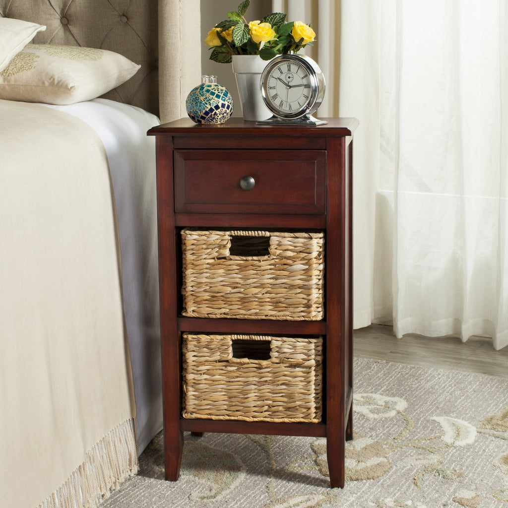 Safavieh Everly Side Table Drawer Cherry Wood Water Based Paint Pine Aluminum Alloy AMH5743C 889048039148