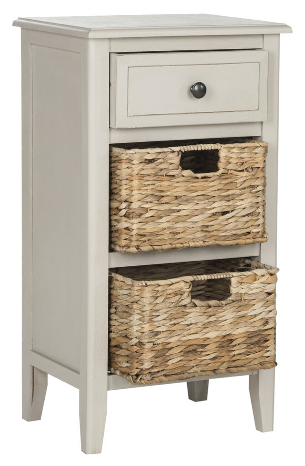 Safavieh Everly Side Table Drawer Vintage Grey Wood Water Based Paint Pine Aluminum Alloy AMH5743D 889048039155