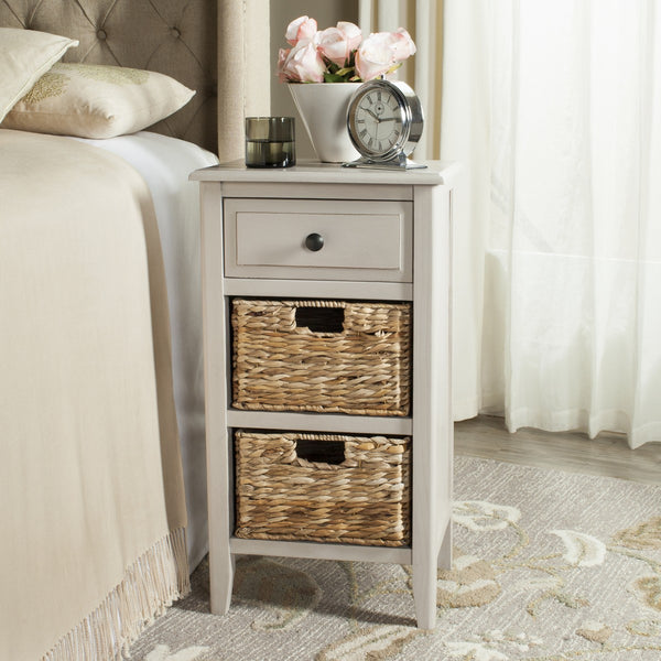 Safavieh Everly Side Table Drawer Vintage Grey Wood Water Based Paint Pine Aluminum Alloy AMH5743D 889048039155