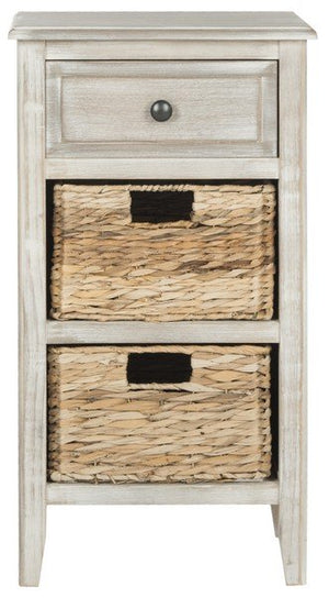 Safavieh Everly Side Table Drawer Vintage White Wood Water Based Paint Pine Aluminum Alloy AMH5743E 889048039179