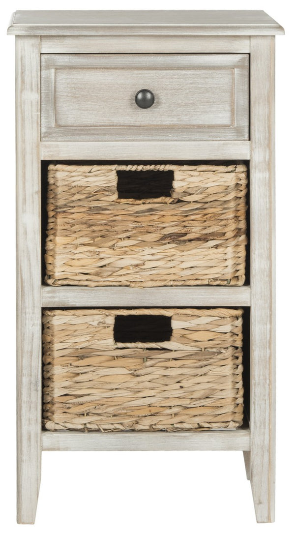 Safavieh Everly Side Table Drawer Vintage White Wood Water Based Paint Pine Aluminum Alloy AMH5743E 889048039179