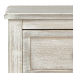 Safavieh Everly Side Table Drawer Vintage White Wood Water Based Paint Pine Aluminum Alloy AMH5743E 889048039179