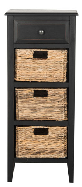 Safavieh Michaela Side Table Drawer Distressed Black Wood Water Based Paint Pine Aluminum Alloy AMH5744A 889048039186