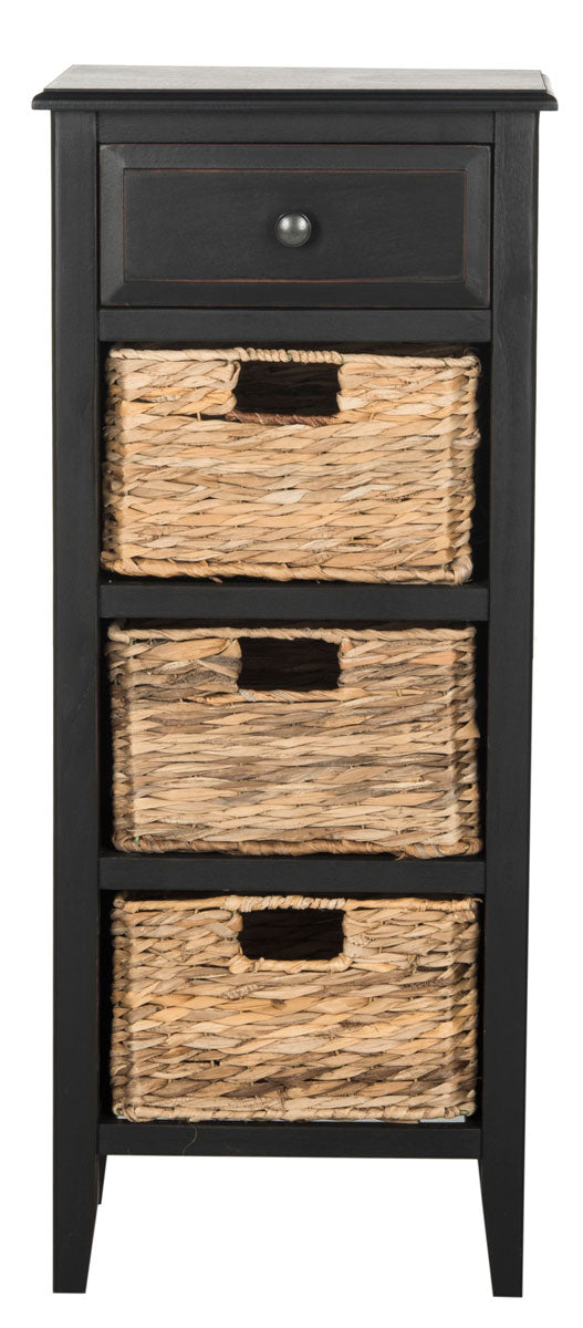 Safavieh Michaela Side Table Drawer Distressed Black Wood Water Based Paint Pine Aluminum Alloy AMH5744A 889048039186