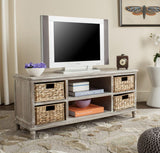 Safavieh Rooney Entertainment Unit Vintage White Wood Water Based Paint Pine AMH5745E 889048039285