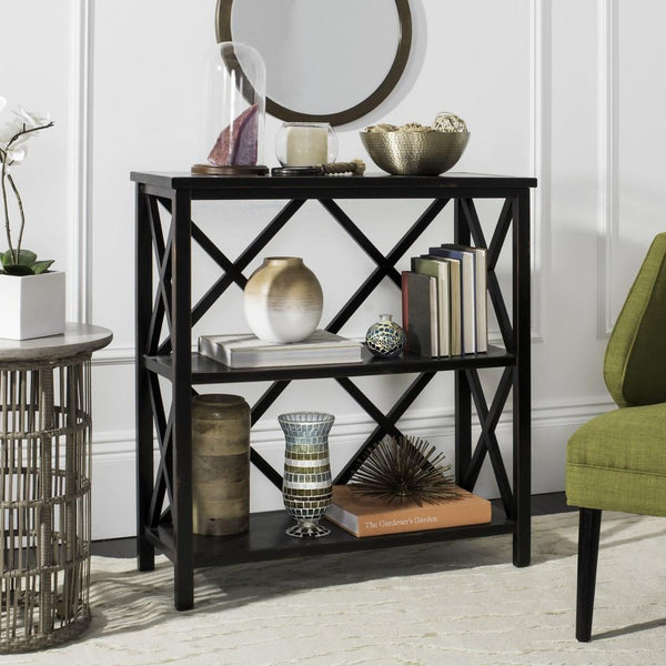 Safavieh Lucas Etagere 2 Tier Low Distressed Black Wood NC Coating Pine AMH6501A 683726572985