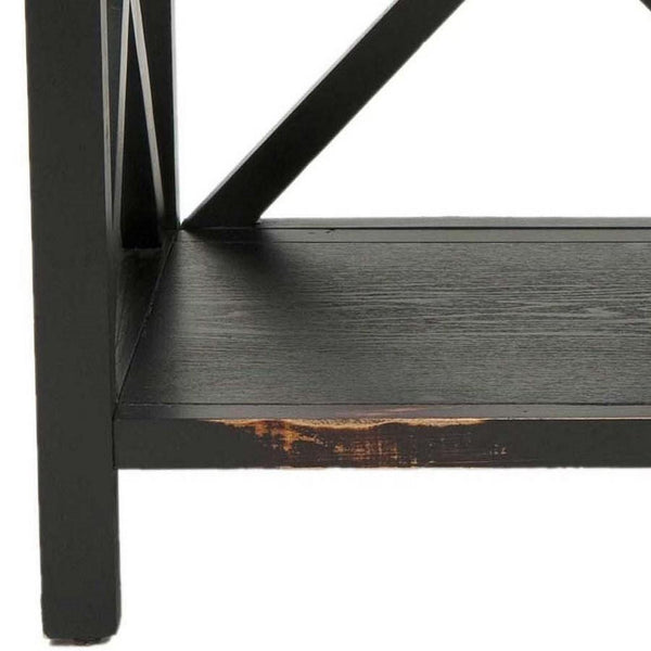 Safavieh Lucas Etagere 2 Tier Low Distressed Black Wood NC Coating Pine AMH6501A 683726572985