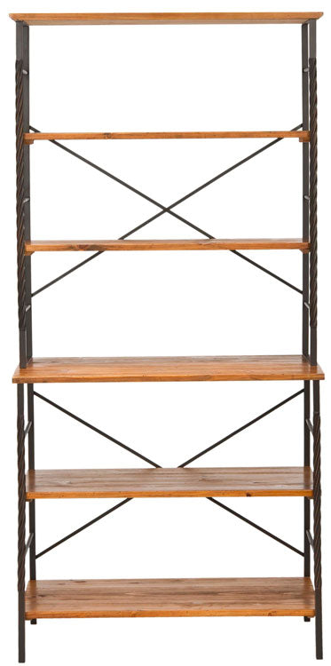 Safavieh Brooke Etagere 6 Tier Antique Pewter Brown Pine Wood NC Coating Fir Iron AMH6508A 683726743279