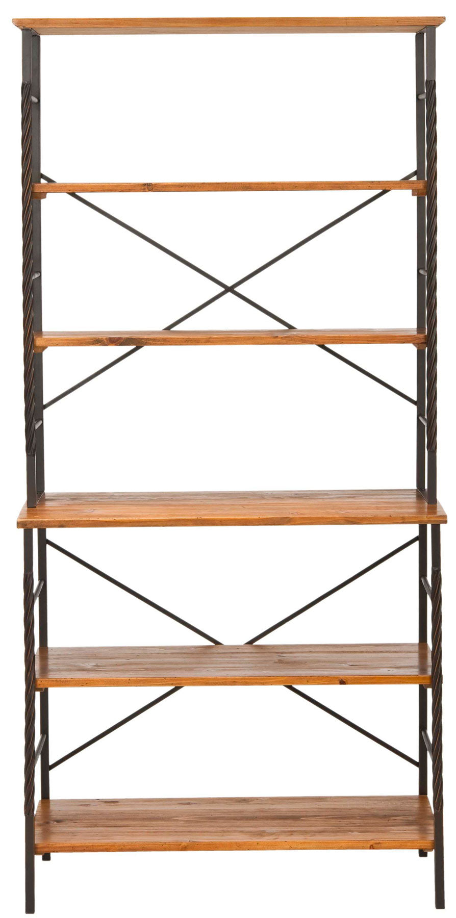 Safavieh Brooke Etagere 6 Tier Antique Pewter Brown Pine Wood NC Coating Fir Iron AMH6508A 683726743279