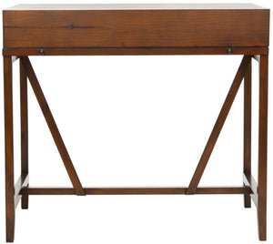 Safavieh Wyatt Writing Desk Pull Out Dark Teak Wood NC Coating Pine ZiNC Alloy AMH6509A 683726743255