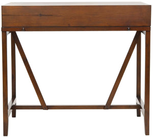 Safavieh Wyatt Writing Desk Pull Out Dark Teak Wood NC Coating Pine ZiNC Alloy AMH6509A 683726743255