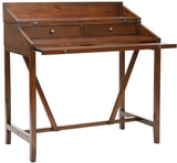 Safavieh Wyatt Writing Desk Pull Out Dark Teak Wood NC Coating Pine ZiNC Alloy AMH6509A 683726743255