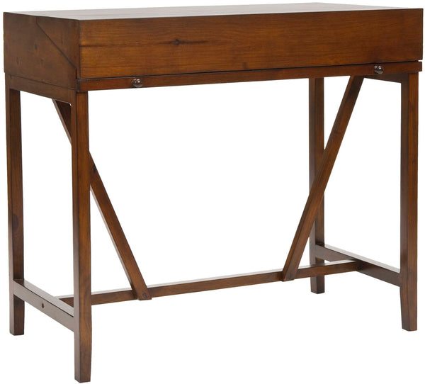 Safavieh Wyatt Writing Desk Pull Out Dark Teak Wood NC Coating Pine ZiNC Alloy AMH6509A 683726743255