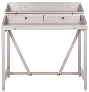 Safavieh Wyatt Writing Desk Pull Out Quartz Grey Wood NC Coating Pine ZiNC Alloy AMH6509C 683726529774