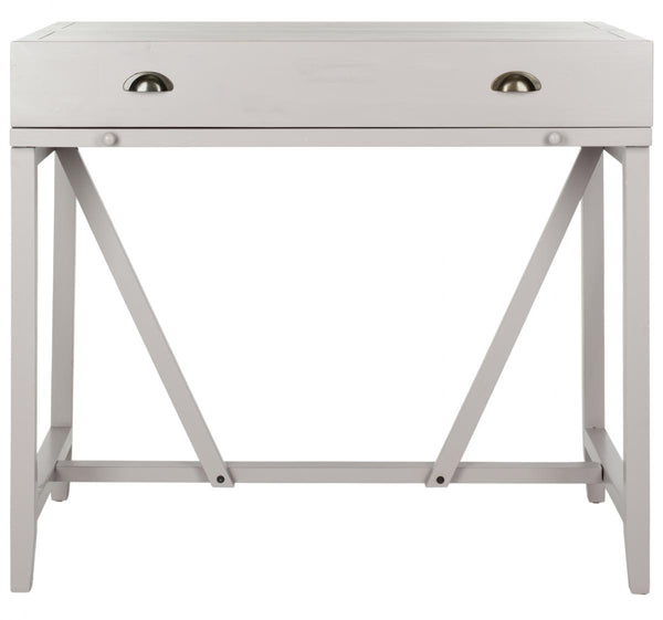 Safavieh Wyatt Writing Desk Pull Out Quartz Grey Wood NC Coating Pine ZiNC Alloy AMH6509C 683726529774