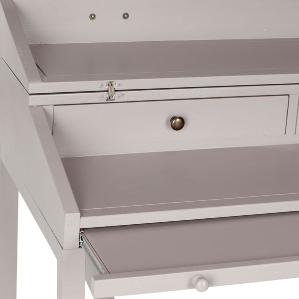 Safavieh Wyatt Writing Desk Pull Out Quartz Grey Wood NC Coating Pine ZiNC Alloy AMH6509C 683726529774