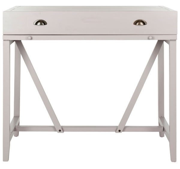 Safavieh Wyatt Writing Desk Pull Out Quartz Grey Wood NC Coating Pine ZiNC Alloy AMH6509C 683726529774