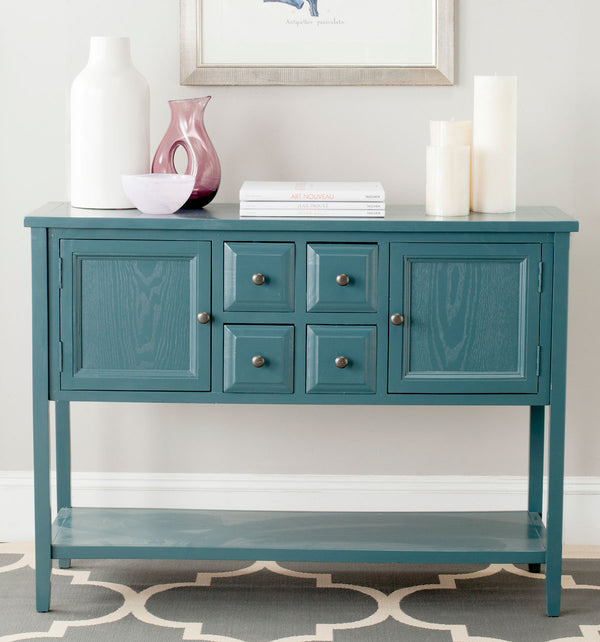 Safavieh Charlotte Sideboard Storage Slate Teal Wood NC Coating MDF Pine ZiNC Alloy AMH6517G 683726708445