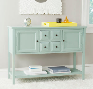 Safavieh Charlotte Sideboard Storage Aqua Smoke Wood NC Coating MDF Pine ZiNC Alloy AMH6517H 683726708452