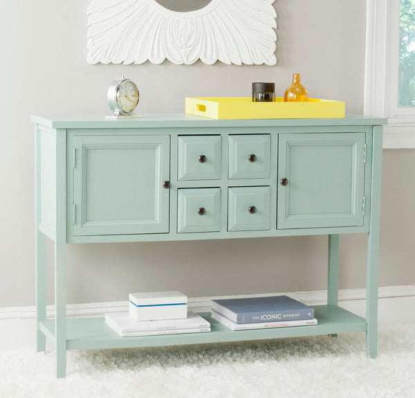 Safavieh Charlotte Sideboard Storage Aqua Smoke Wood NC Coating MDF Pine ZiNC Alloy AMH6517H 683726708452
