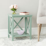 Safavieh Candence End Table Cross Back Dusty Green Wood NC Coating Pine AMH6523E 683726708490