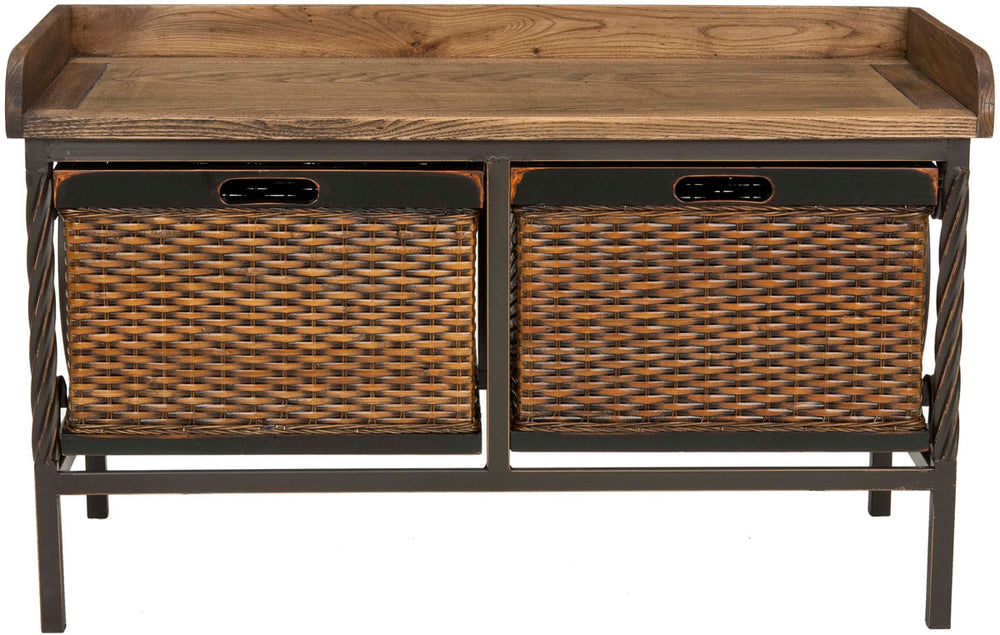 Safavieh Noah Bench 2 Drawer Wooden Storage Antique Pewter Oak Wood NC Coating Elm Iron AMH6528A 683726744078