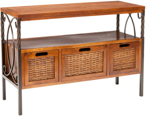 Safavieh Joshua Console 3 Drawer Antique Pewter Dark Walnut Wood NC Coating Pine Iron AMH6532A 683726744139