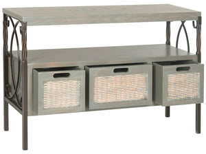 Safavieh Joshua Console 3 Drawer French Grey Wood NC Coating Pine Iron AMH6532B 683726663386