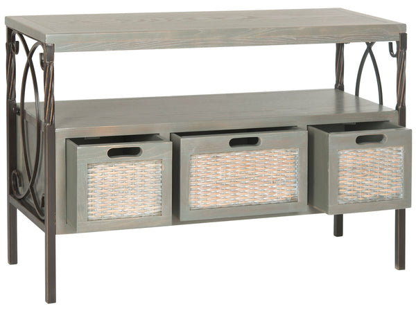 Safavieh Joshua Console 3 Drawer French Grey Wood NC Coating Pine Iron AMH6532B 683726663386