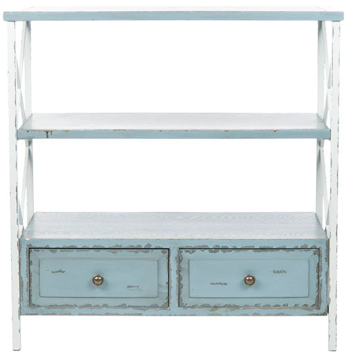 Safavieh Chandra Console Storage Drawers Pale Blue White Smoke Wood NC Coating Pine ZiNC Alloy AMH6551A 683726971047