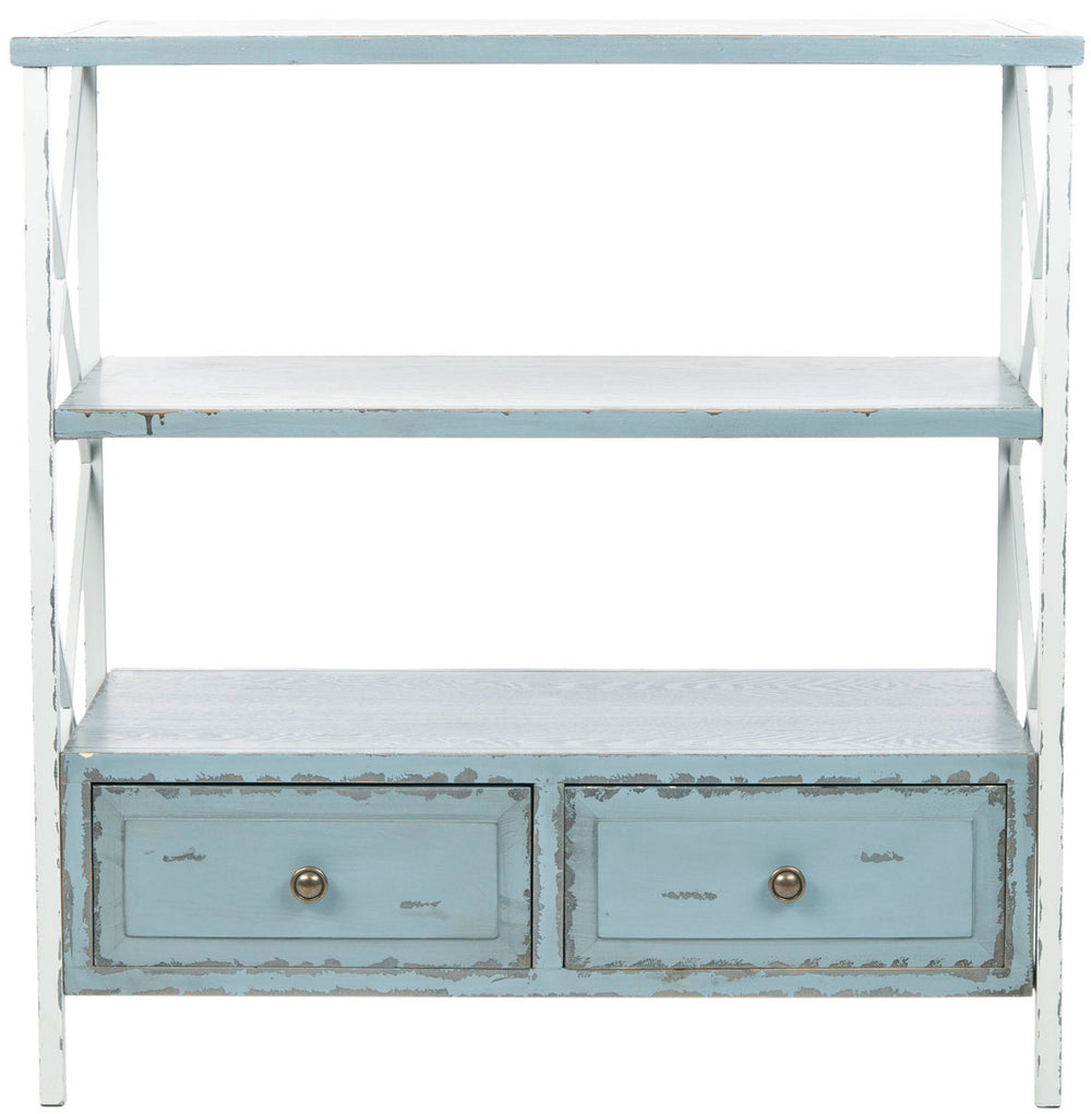 Safavieh Chandra Console Storage Drawers Pale Blue White Smoke Wood NC Coating Pine ZiNC Alloy AMH6551A 683726971047