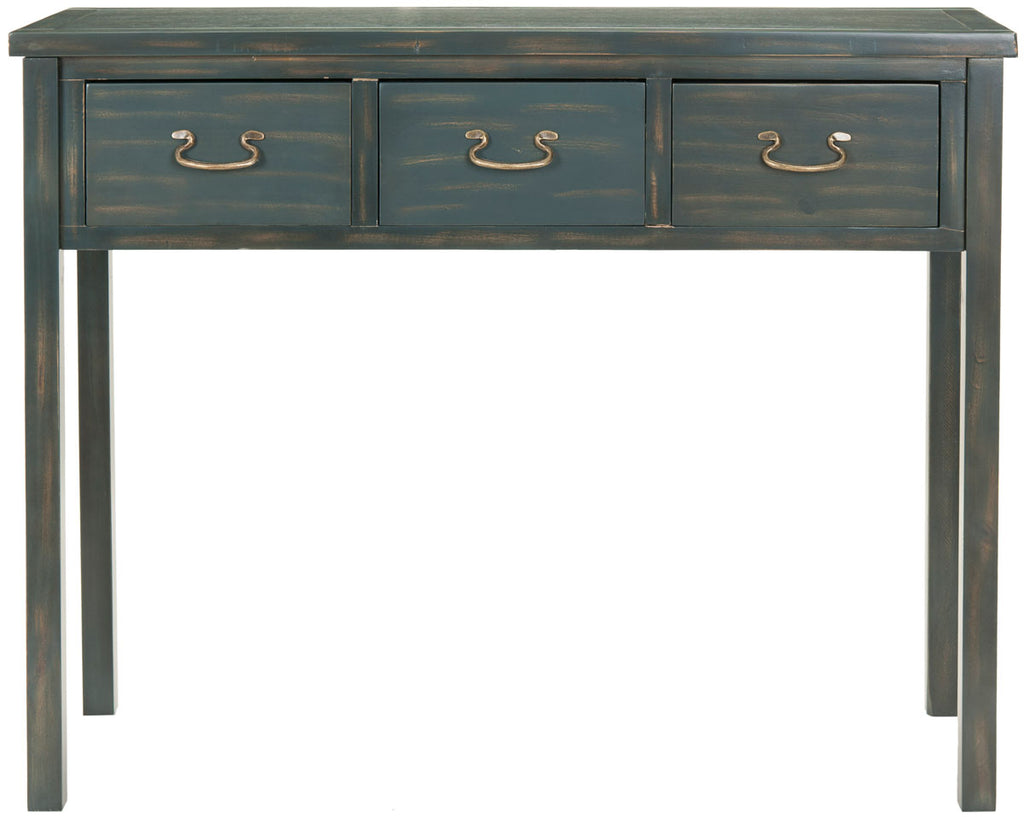 Safavieh Cindy Console Storage Drawers Steel Teal Wood NC Coating Pine ZiNC Alloy AMH6568E 683726751960