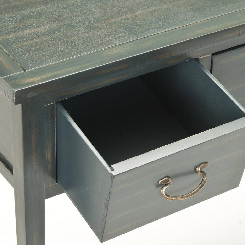 Safavieh Cindy Console Storage Drawers Steel Teal Wood NC Coating Pine ZiNC Alloy AMH6568E 683726751960