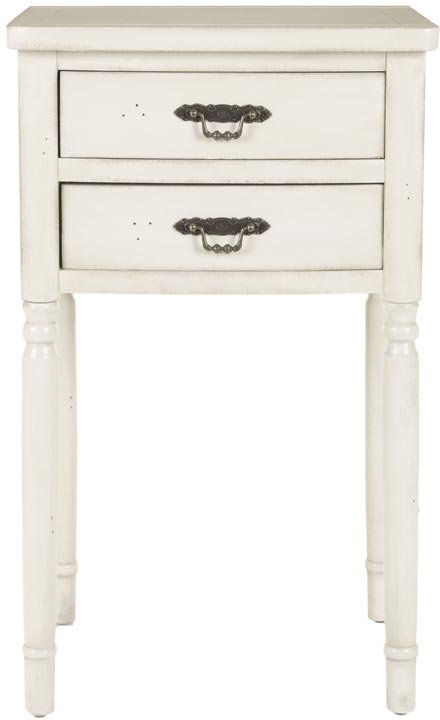 Safavieh Marilyn End Table Storage Drawers White Wood NC Coating Poplar ZiNC Alloy AMH6575A 683726403326