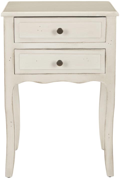 Safavieh Lori End Table Storage Drawers White Wood NC Coating Poplar ZiNC Alloy AMH6576A 683726403333