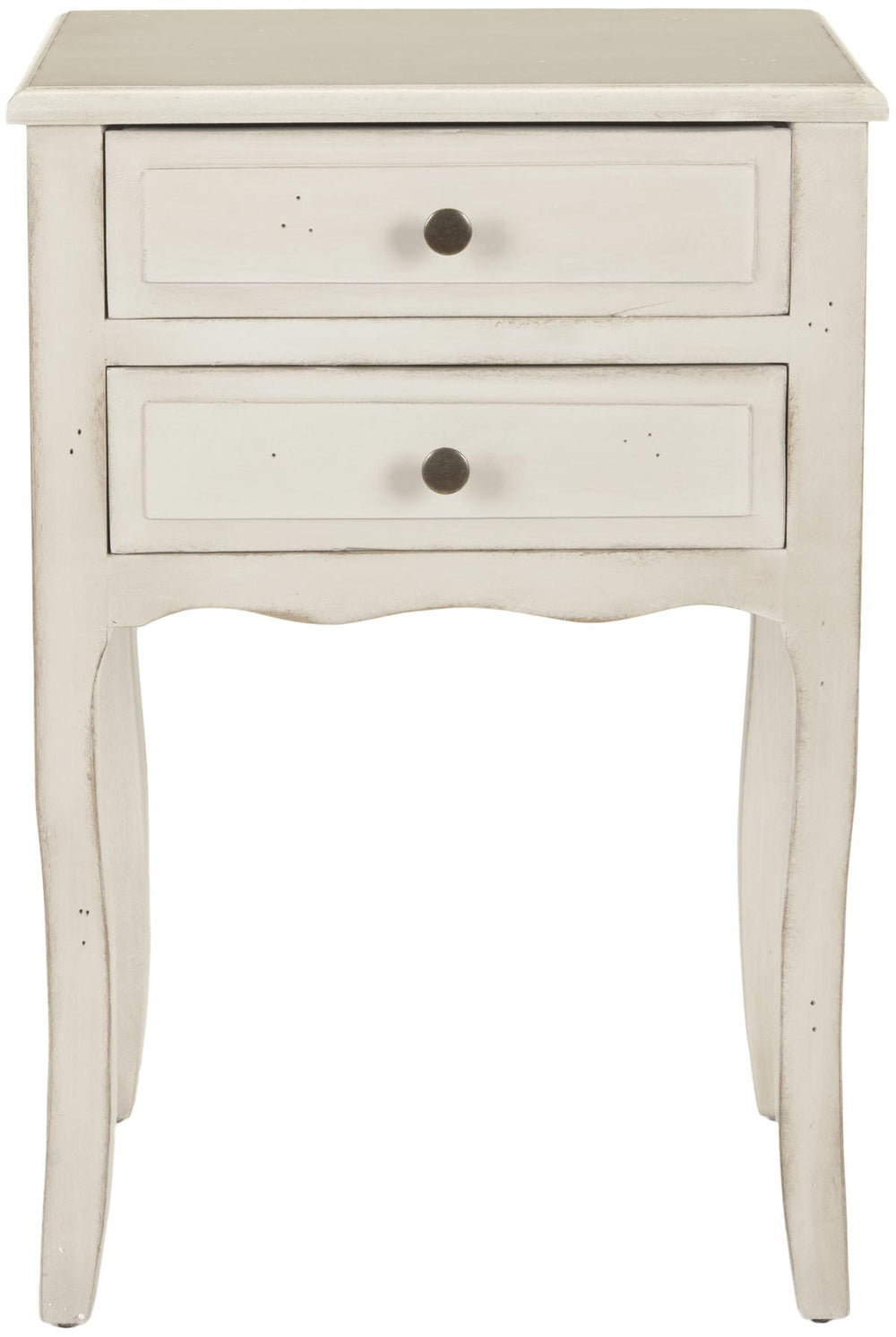 Safavieh Lori End Table Storage Drawers White Wood NC Coating Poplar ZiNC Alloy AMH6576A 683726403333