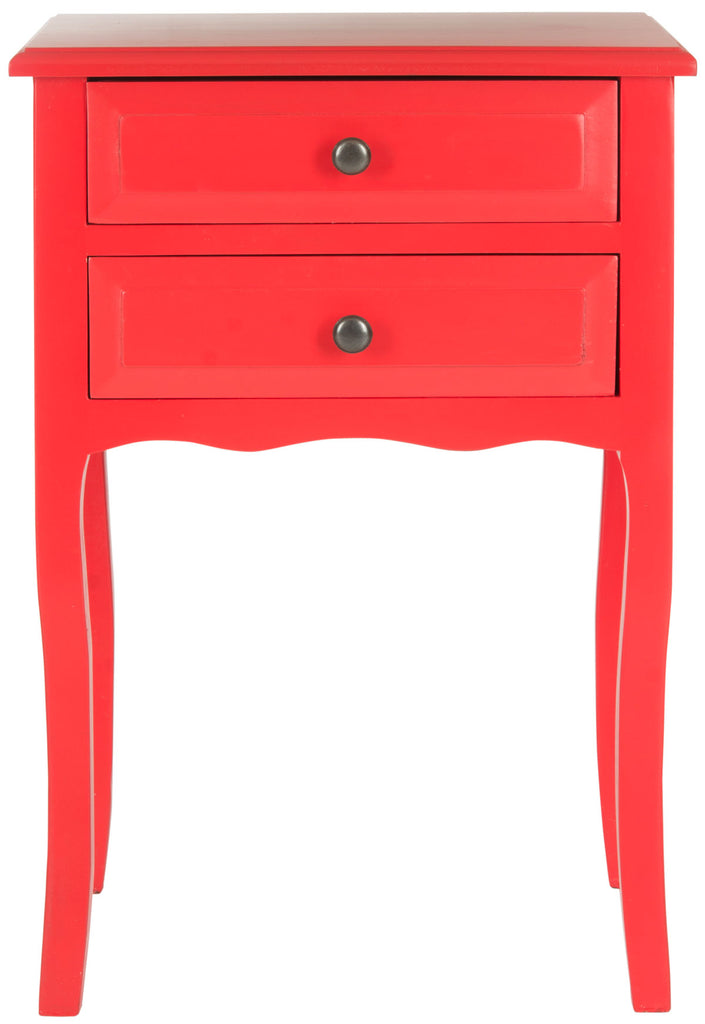Safavieh Lori End Table Storage Drawers Hot Red Wood NC Coating Pine ZiNC Alloy AMH6576D 683726204497