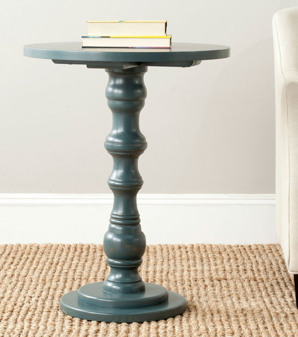 Safavieh Greta Accent Table Round Top Steel Teal Wood NC Coating Pine AMH6603C 683726141174