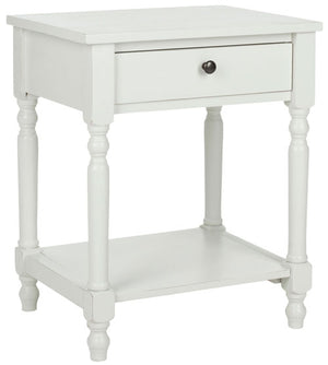 Safavieh Tami Accent Table Storage Drawer Shady White Wood NC Coating Poplar ZiNC Alloy AMH6604A 683726141204