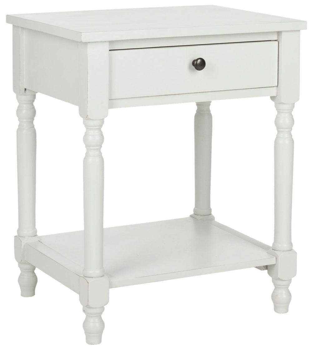 Safavieh Tami Accent Table Storage Drawer Shady White Wood NC Coating Poplar ZiNC Alloy AMH6604A 683726141204