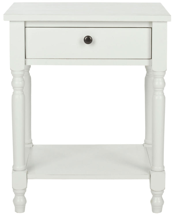 Safavieh Tami Accent Table Storage Drawer Shady White Wood NC Coating Poplar ZiNC Alloy AMH6604A 683726141204