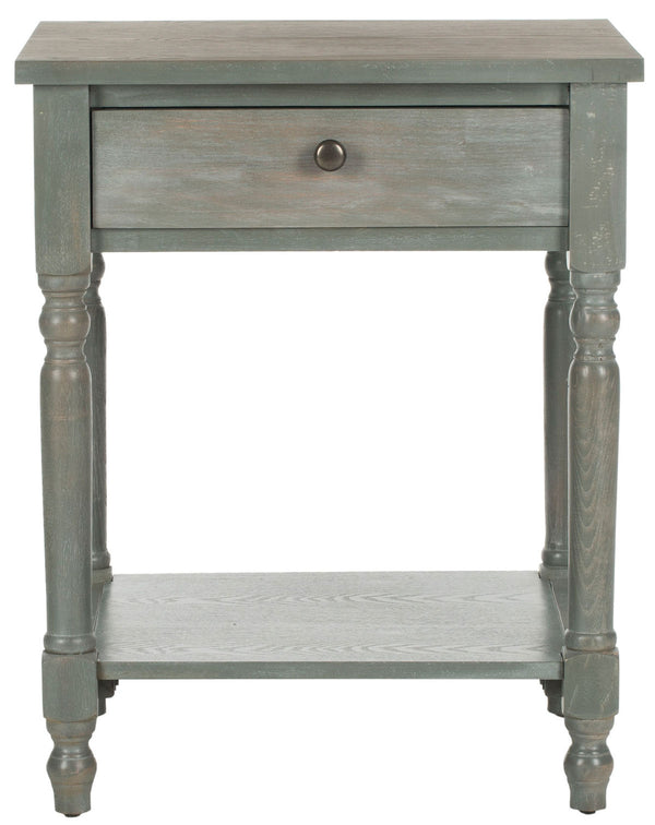 Safavieh Tami Accent Table Storage Drawer French Grey Wood NC Coating Elm ZiNC Alloy AMH6604B 683726141211