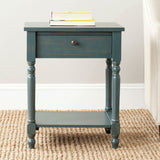 Safavieh Tami Accent Table Storage Drawer Steel Teal Wood NC Coating Pine ZiNC Alloy AMH6604C 683726141228