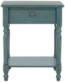 Safavieh Tami Accent Table Storage Drawer Steel Teal Wood NC Coating Pine ZiNC Alloy AMH6604C 683726141228