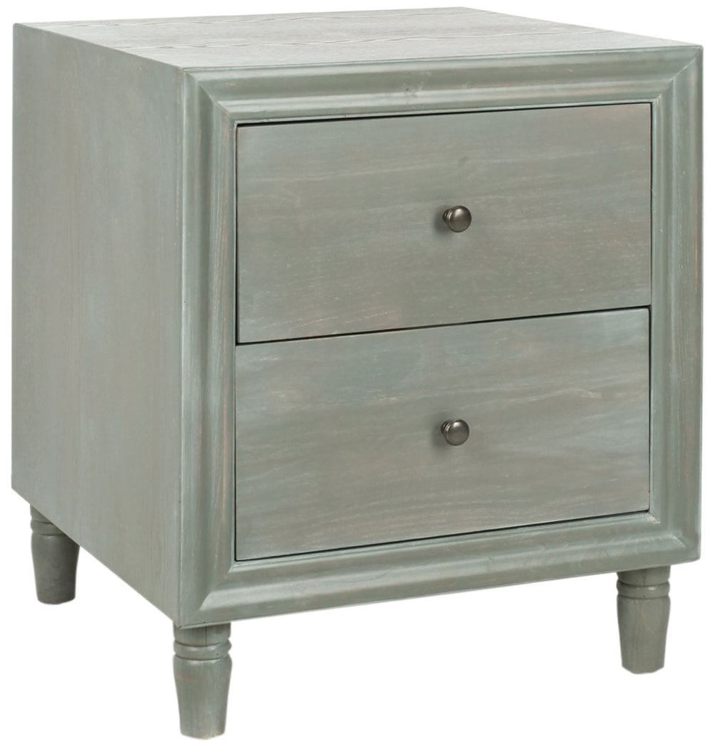 Safavieh Blaise Accent Table Storage Drawer French Grey Wood NC Coating Elm ZiNC Alloy AMH6605B 683726141242
