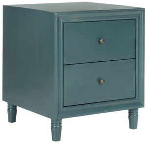 Safavieh Blaise Accent Table Storage Drawer Steel Teal Wood NC Coating Pine ZiNC Alloy AMH6605C 683726141259